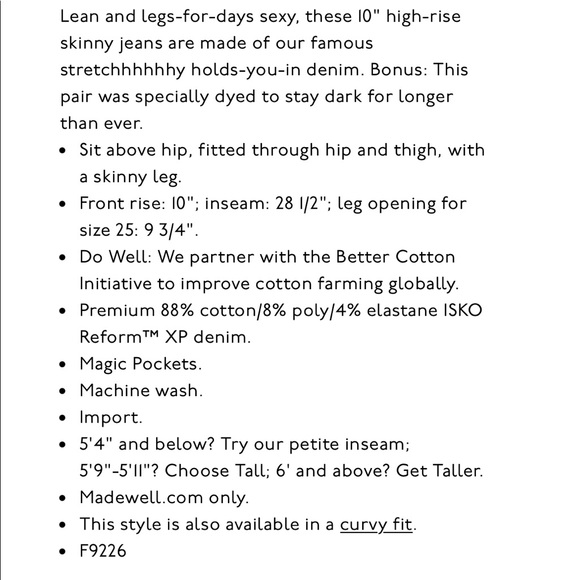 MADEWELL | 10" High-Rise Skinny Jeans in Carbondale Wash F9226 - Picture 3 of 8